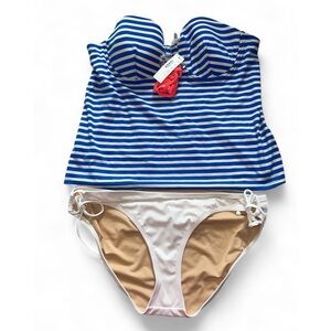 J. Crew Strapless Tankini Swimsuit blue white - 14 / XL